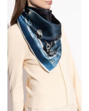 Acne Studios Silk Scarf With Logo - Blue
