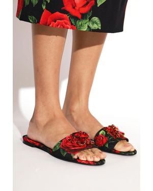 Dolce & Gabbana Floral Motif Slides - Black