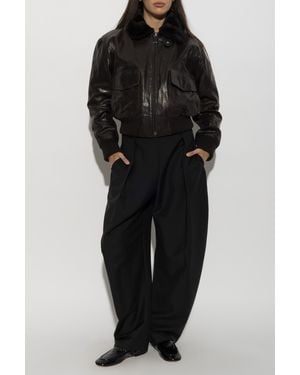 Victoria Beckham Leather Jacket With A Fur Collar - Black