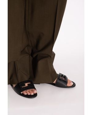 Fendi Leather Slides 'Baguette' - Brown
