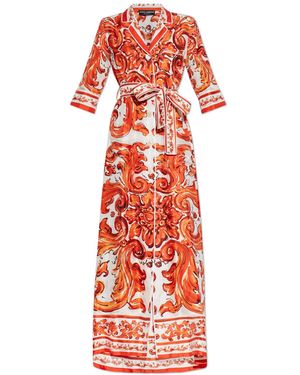 Dolce & Gabbana Long, Silk Coat With "Majolica" Print - White