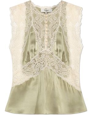 Chloé Silk Top With Lace Inserts - Natural