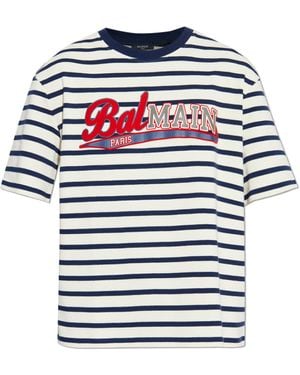 Balmain T-Shirt With Striped Pattern - White