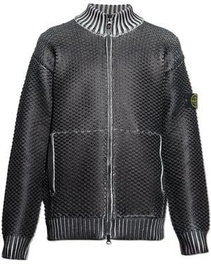 Stone Island Cardigan With Logo - Grey