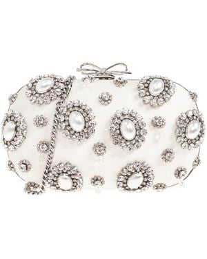 Self-Portrait Clutch With Shimmering Crystals - White