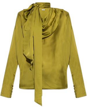 Balmain Silk Shirt With Decorative Tie - Yellow
