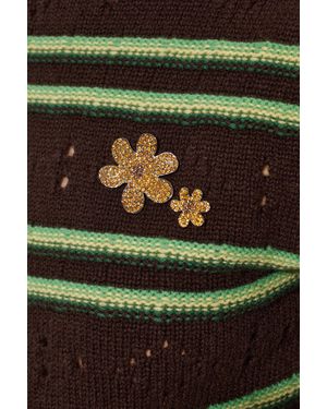 Marni Two Asymmetric Pins With Shimmering Crystals - Green