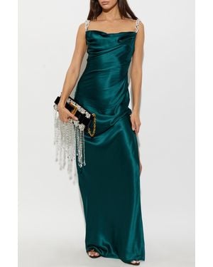 Balmain Silk Dress With Pearl Straps - Green