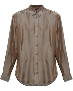 Giorgio Armani Shirt With A Herringbone Pattern - Brown