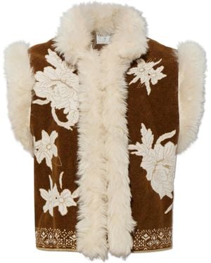 forte_forte Vest With A Botanical Motif - Natural