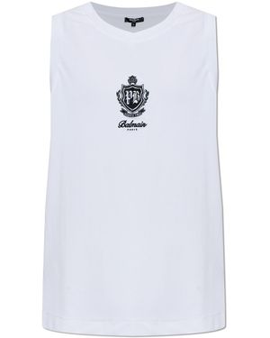 Balmain Beach Top With Embroidered Logo - White