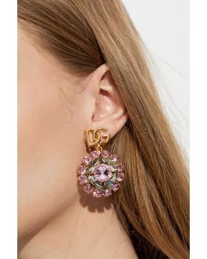 Dolce & Gabbana Clip-On Earrings With Shimmering Crystals - Brown