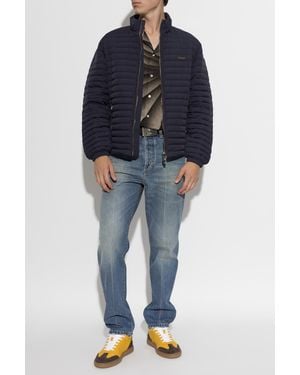 Versace Puffer Jacket With Embroidered Logo - Blue