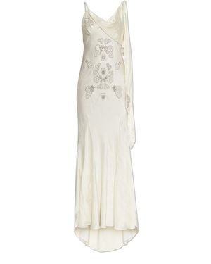 Self-Portrait Satin Dress With Appliqués - White