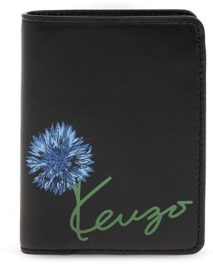 KENZO Leather Card Holder With Logo - Black