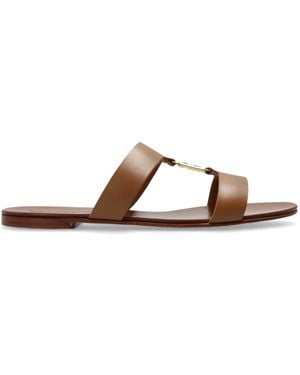 Dolce & Gabbana Leather Slides With A Logo-Shaped Appliqué - Brown