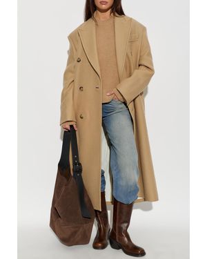 Ami Paris Wool Coat With A Single Vent - Natural