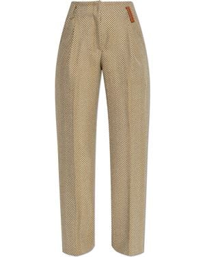 forte_forte Herringbone Pattern Trousers - Natural
