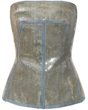 Rick Owens Denim Off-Shoulder Top - Green