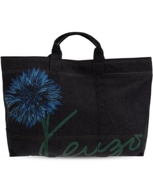 KENZO Denim Bag With Floral Motif - Black