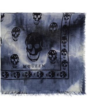 McQueen Scarf With Skull Motif - Blue