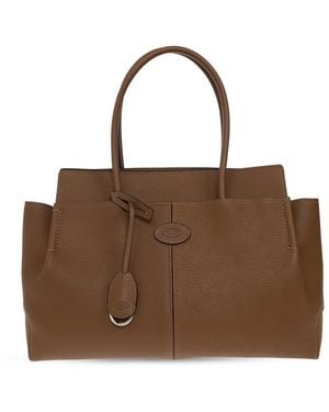 Tod's Leather Tote Bag With Logo - Brown