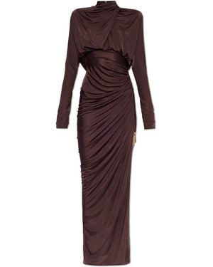 Balmain Long Dress With Shoulder Pads - Purple