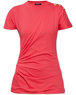 Balmain T-Shirt With Decorative Draping - Red