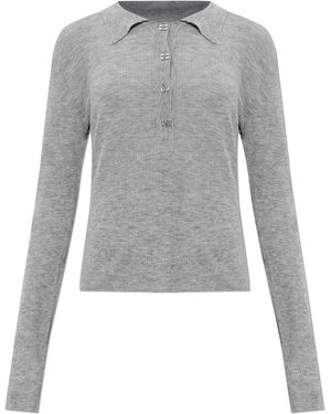 Ganni Slim-Fit Wool Polo - Grey