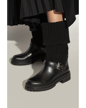 Gianvito Rossi Ribbed Leather Mid-Heel Ankle Boots - Black