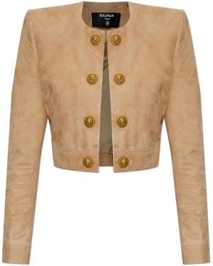 Balmain Short Suede Jacket - Natural
