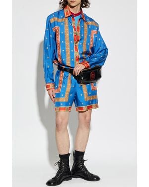 Versace Silk Shorts With 'The Ringmaster' Print - Blue