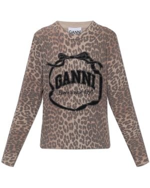 Ganni Jumper With Animal Motif - Brown