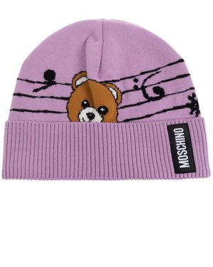 Moschino Cap With A Characteristic Bear Motif - Purple