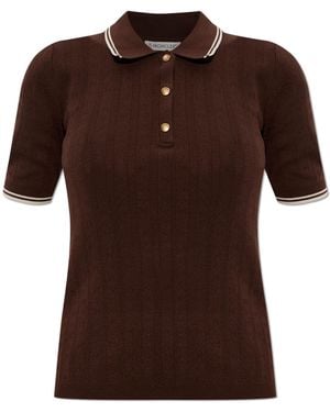Moncler Polo With Logo Patch - Brown