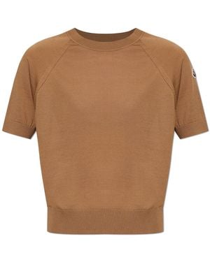 Moncler Wool Top With A Crew Neckline - Brown