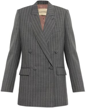 Valentino Garavani Double-Breasted Pinstripe Blazer - Grey