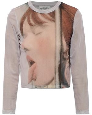 Carne Bollente Transparent Top With Print - Brown