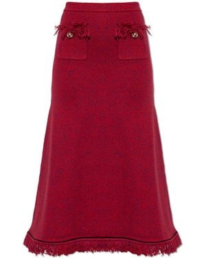 Self-Portrait Skirt With Fringe - Red