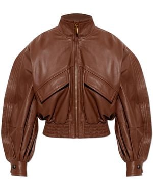 Zimmermann Leather Jacket With A Stand-Up Collar - Brown