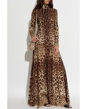Dolce & Gabbana Silk Dress With Animal Print - Brown