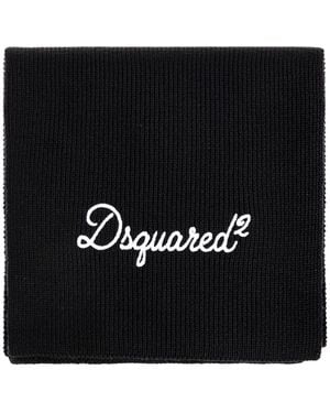DSquared² Wool Scarf With Embroidered Logo - Black