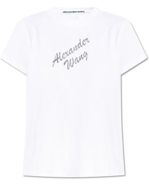 Alexander Wang T-Shirt With A Logo Finished With Shiny Appliqués - White