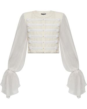 Balmain Tweed Blazer With Silk Sleeves - White
