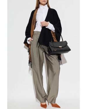 Ferragamo Double-Sided Poncho With Fringes - Black