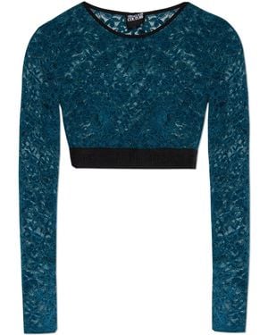 Versace Jeans Couture Lace Top With Long Sleeves - Blue