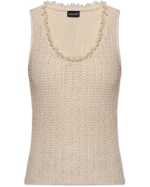 Emporio Armani Top With A Raw-Finished Neckline - Natural