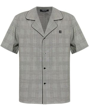 Balmain Checked Pattern Shirt - Grey