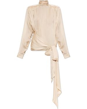 Balmain Silk Top With Stand Collar - Natural