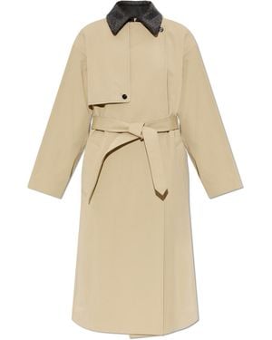 Bottega Veneta Trench Coat With Leather Collar - Natural